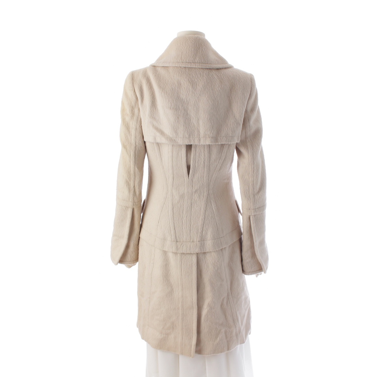 グッチ アルパカ ウール リボン ベルト ステンカラー コート 132095 ベージュ 38【中古】