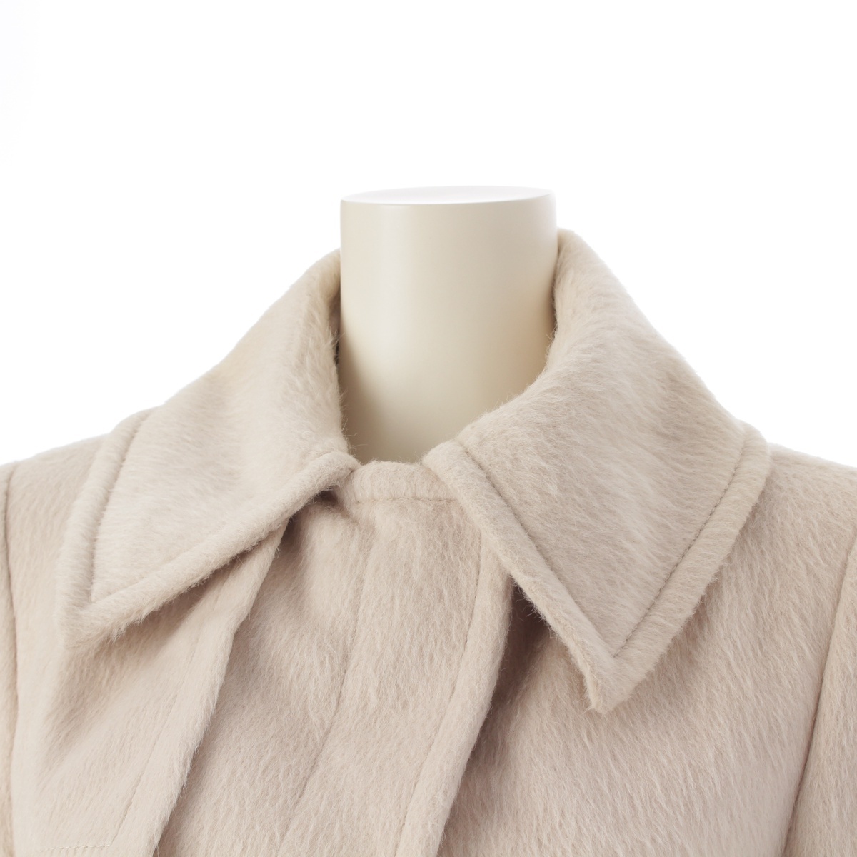 グッチ アルパカ ウール リボン ベルト ステンカラー コート 132095 ベージュ 38【中古】