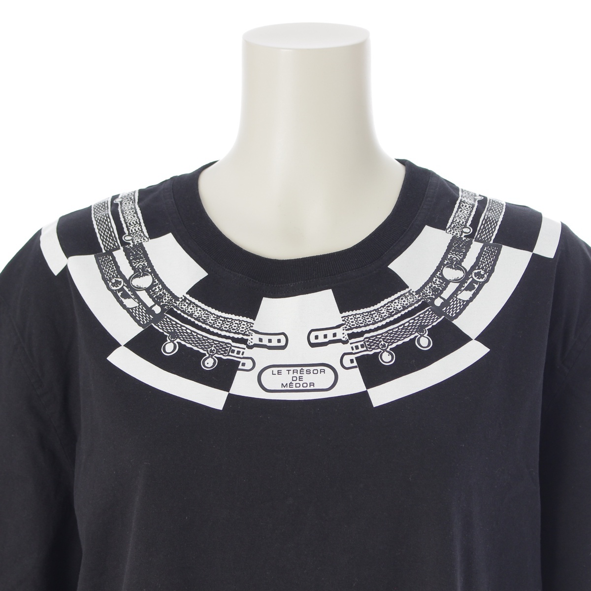 エルメス 22年 コットン Le Tresor de Medor 半袖 ワンピース ブラック 42【中古】