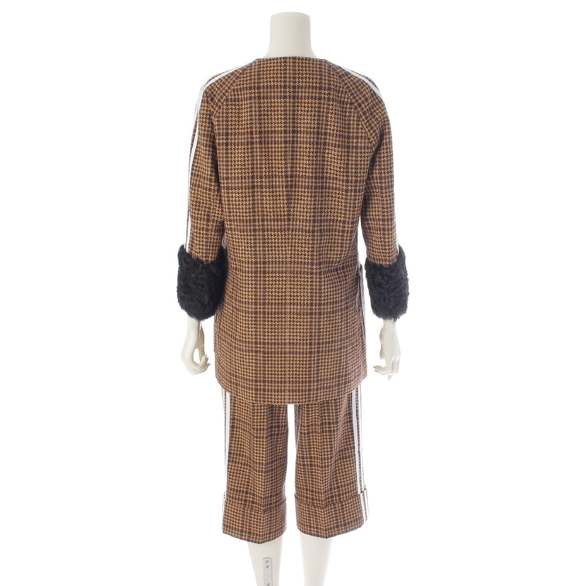 グッチ アディダス Prince Of Wales ロゴ ダブルジャケット パンツセットアップ ブラウン 38【中古】