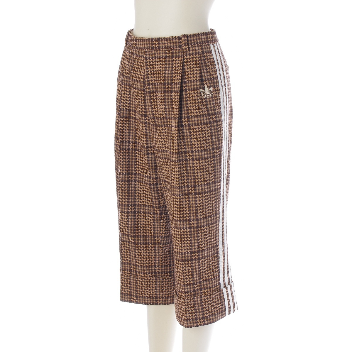 グッチ アディダス Prince Of Wales ロゴ ダブルジャケット パンツセットアップ ブラウン 38【中古】