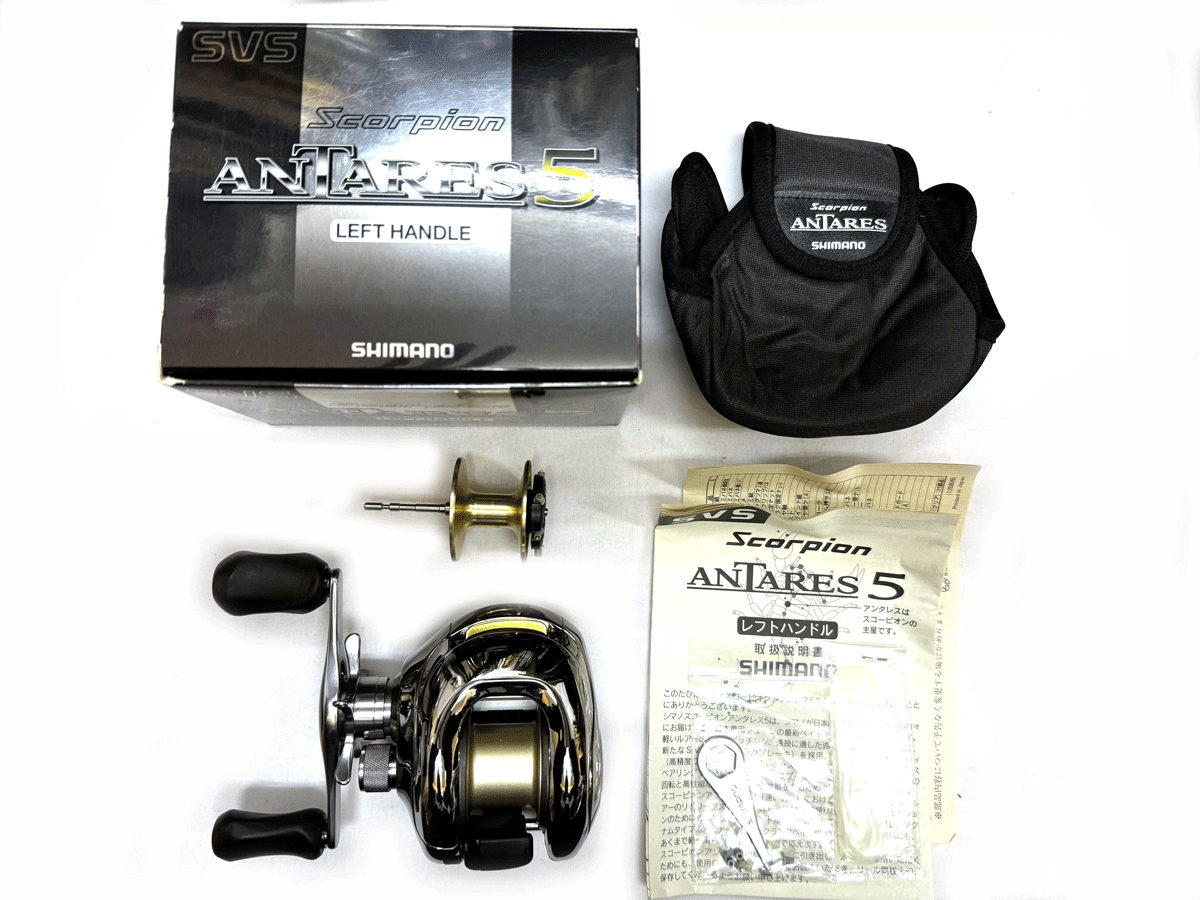 超美品 シマノ スコーピオン アンタレス5 左ハンドル アルミニウムパワースプール付 SHIMANO SCORPION ANTARES5 LEFT JAPAN ベイトリール
