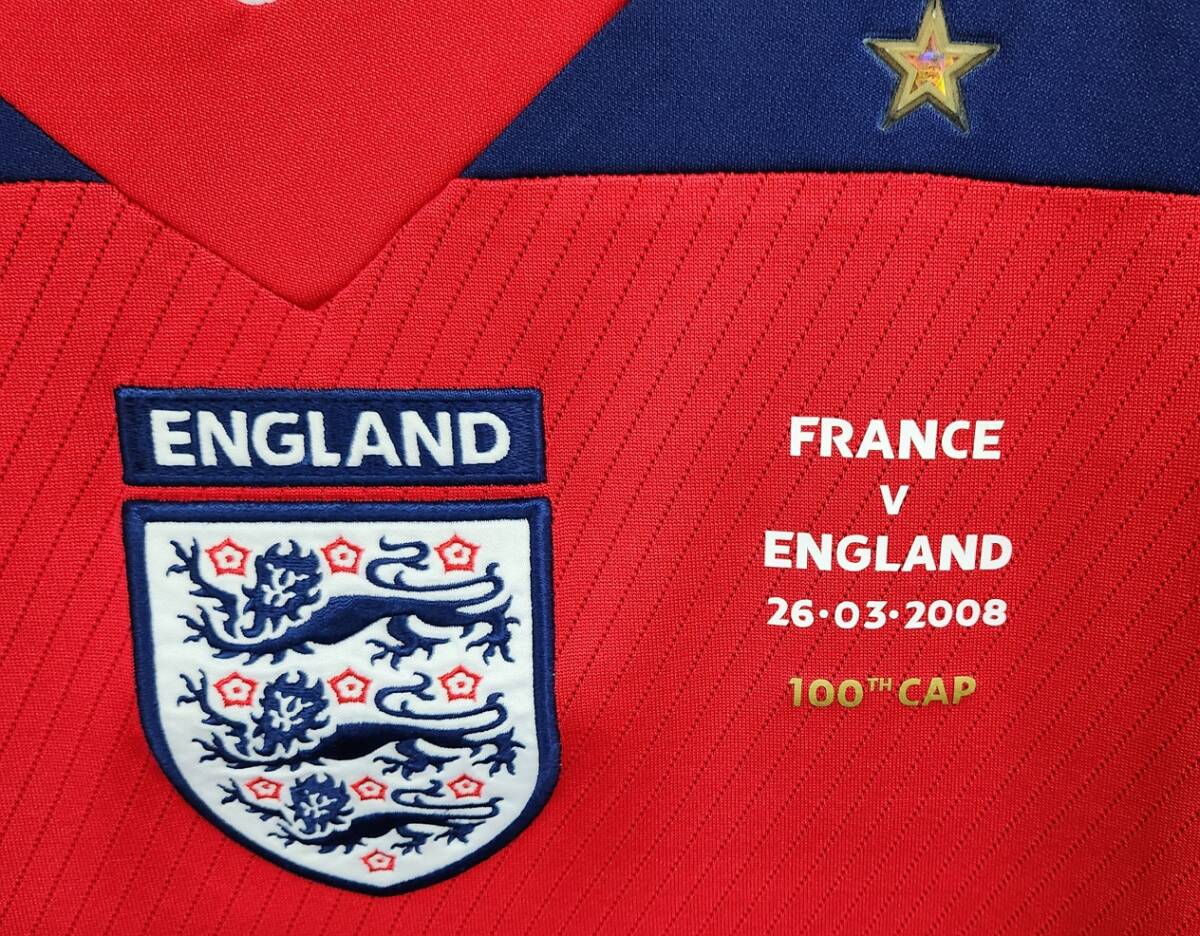 08-09 イングランド England(A)＃7 ベッカム Beckham 長袖 Umbro 100th cap フランス戦仕様 M