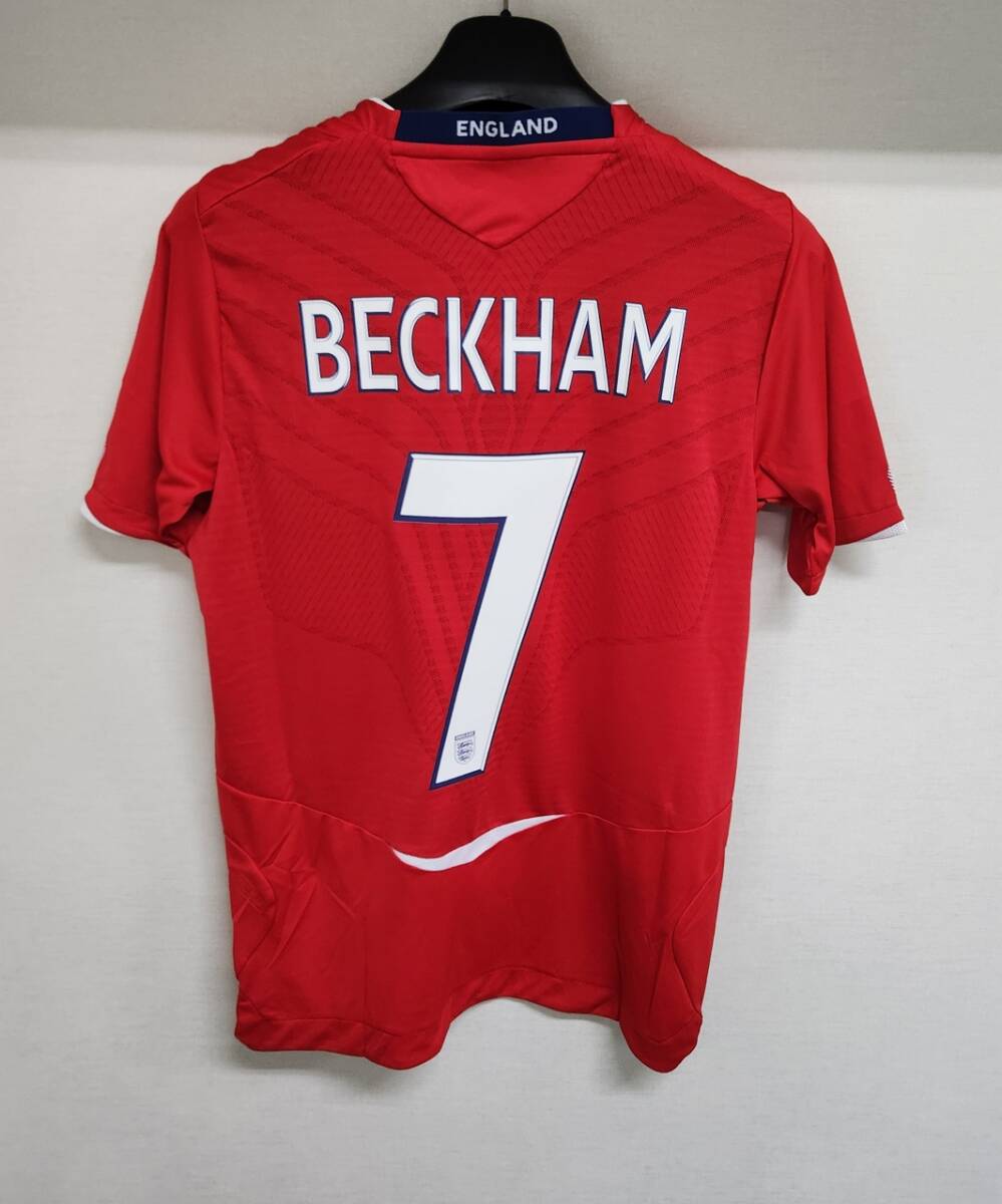 08-09 イングランド England(A)＃7 ベッカム Beckham 半袖 Umbro 100th cap フランス戦仕様 S