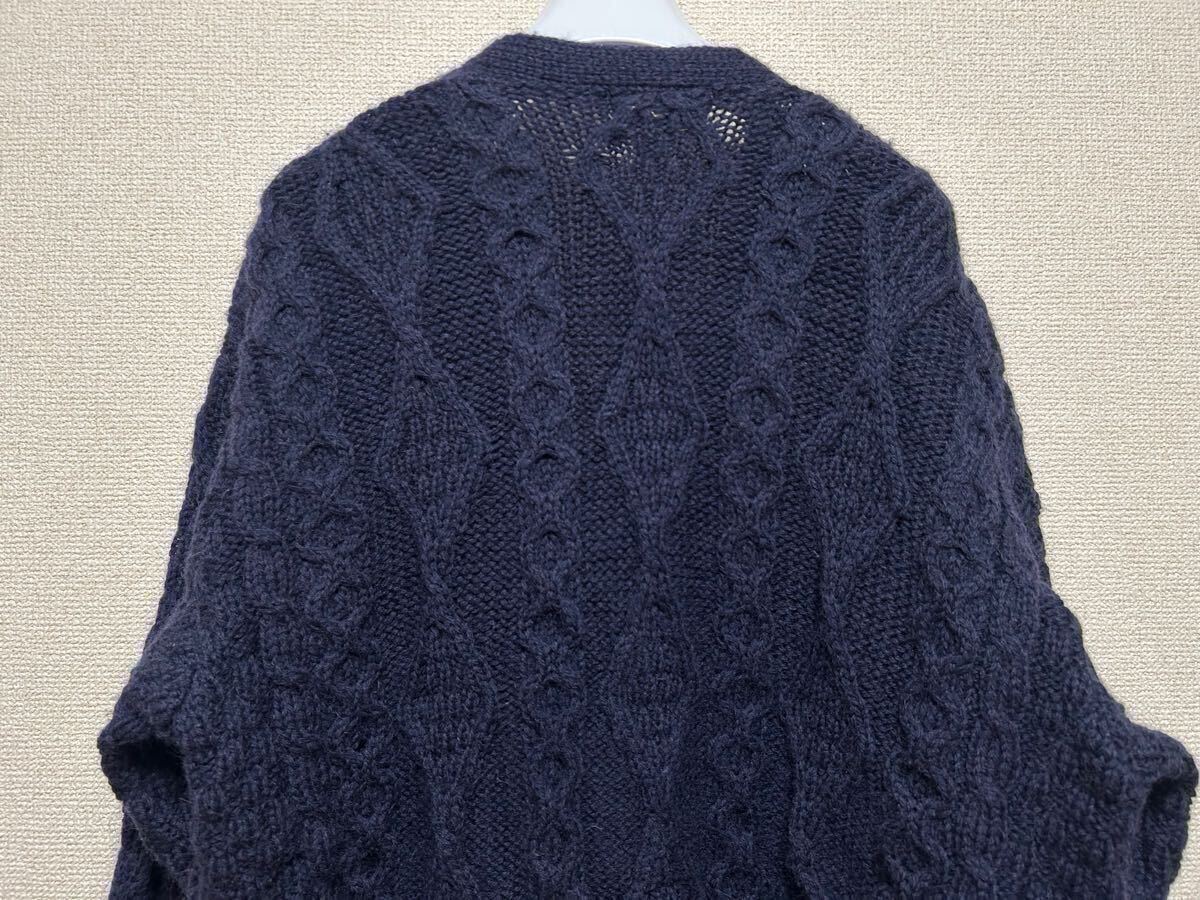 80's90's L.L.Bean アイルランド製 アランニット カーディガン ケーブルニット L /フィッシャーマン エルエルビーン ローゲージ Vintage 紺