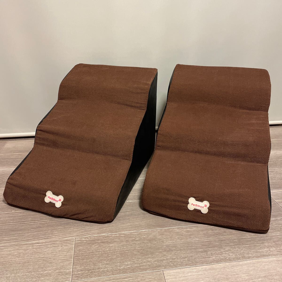 KH54 PetStbuyi ペットスロープ 2個セット 猫 小型犬 階段 3段 ダークブラウン 高さ40cm 幅40cm 奥行60cm 洗えるカバー ステップ