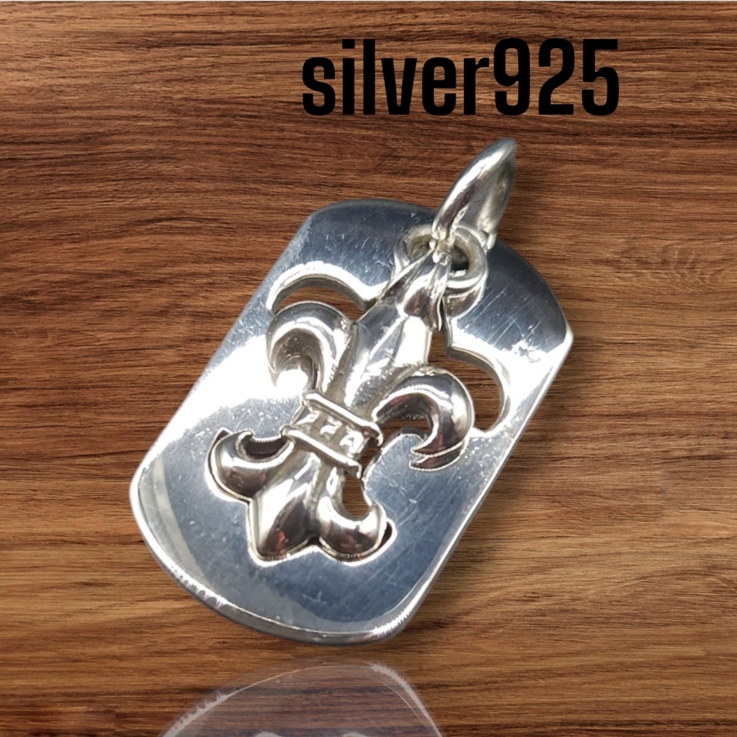 silver925 百合 ドッグタグ ペンダント チャーム フレア 紋章 メンズ リリー ネックレス ユニセックス 男女兼用 王家