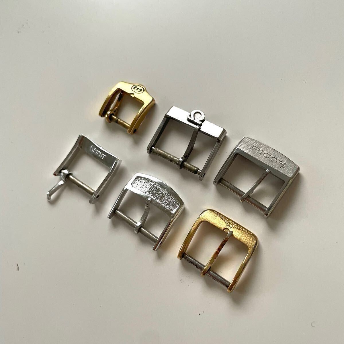 14 OMEGA GUCCI 尾錠 6個まとめて ACIER INOX SUN 太陽マーク 時計屋蔵出し 純正バックル時計パーツ修理ステンレス腕時計オメガグッチRICOH
