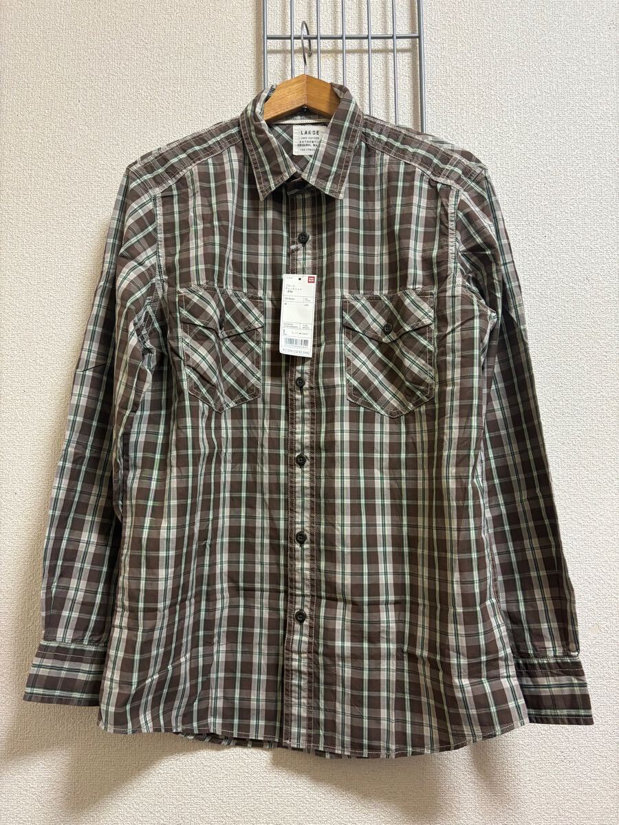 新品（タグ付き）［UNIQLO］ユニクロ　ブロードチェックシャツ　長袖　L 0241101-712