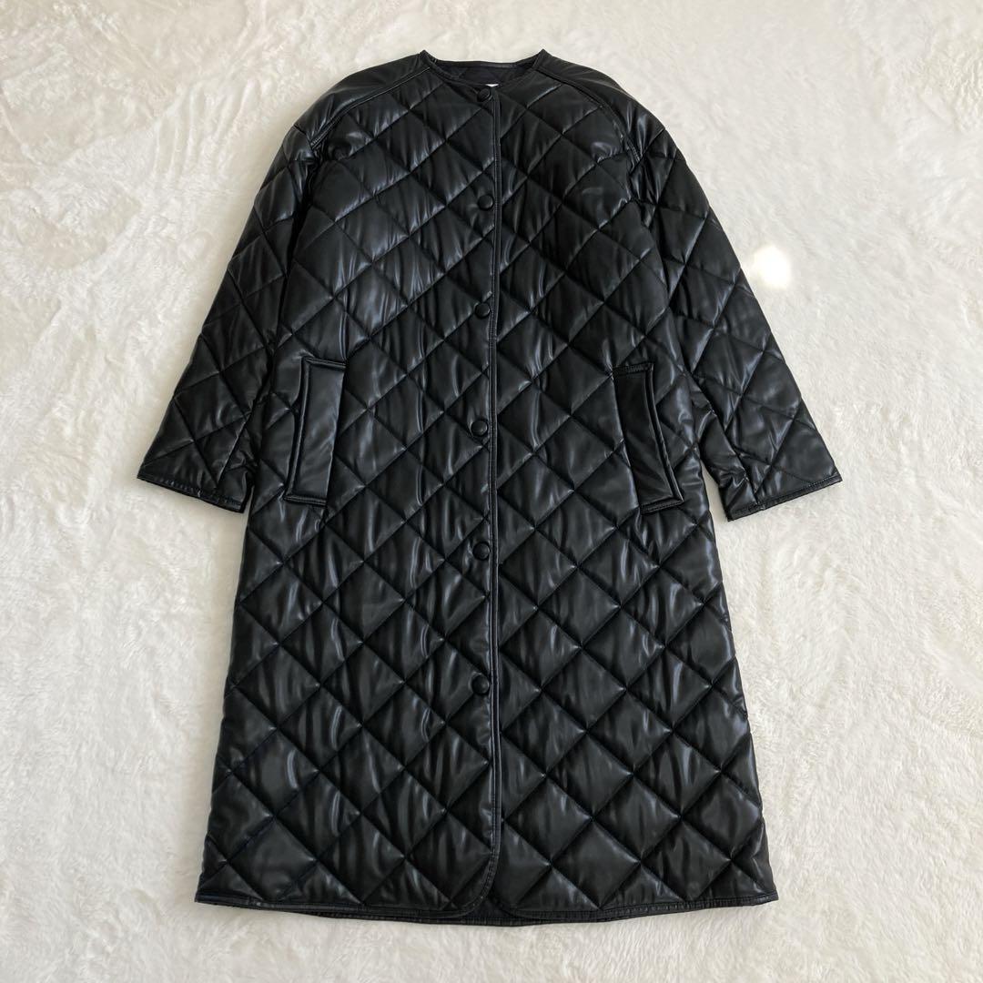 美品 ZARA ザラ フェイクレザー キルティング ロングコート 黒 美品 ZARA ザラ フェイクレザー キルティング ロングコート 黒