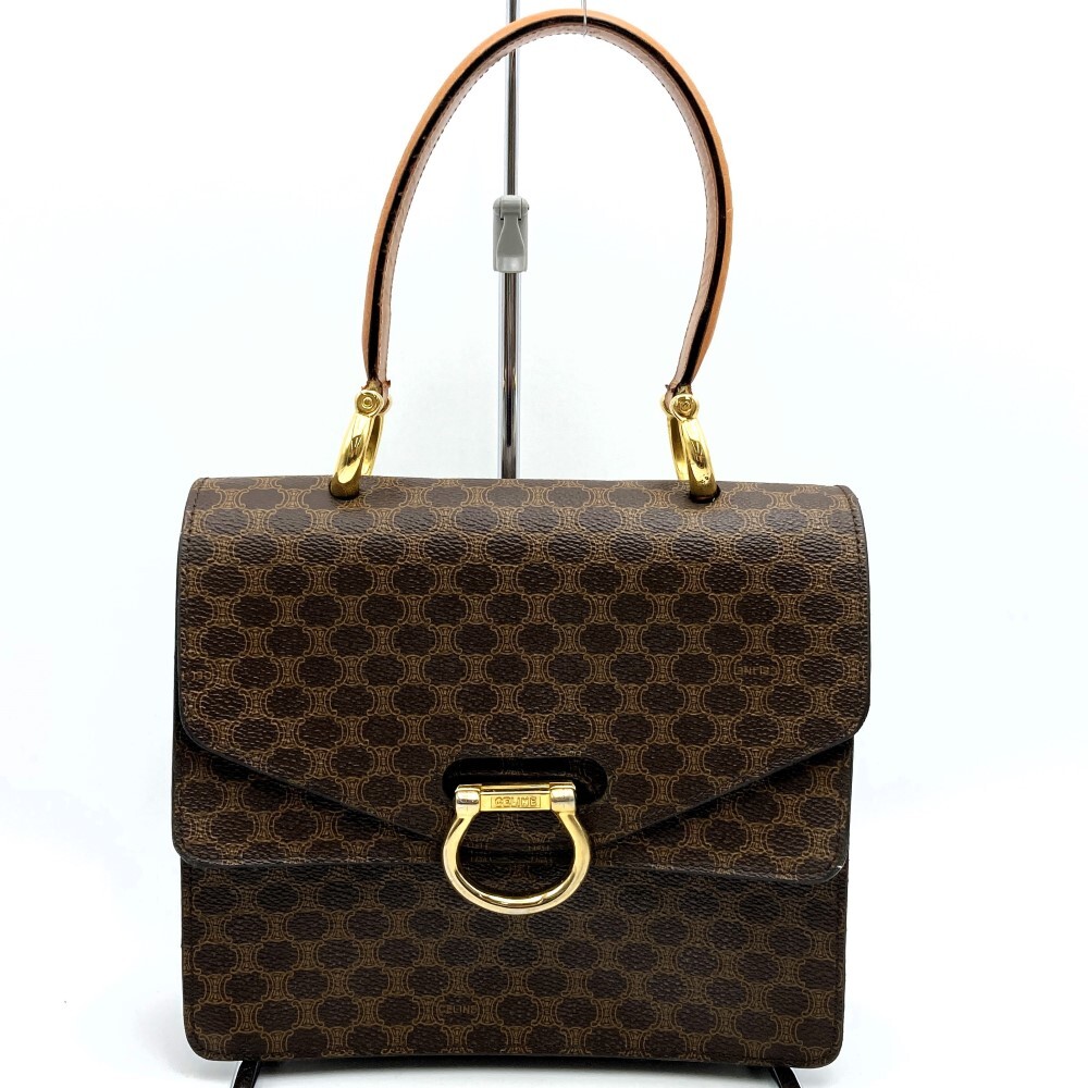 CELINE Celine Macadam двойной заслонка Mini сумка Vintage ручная сумочка PVC/ кожа Brown женский мода 