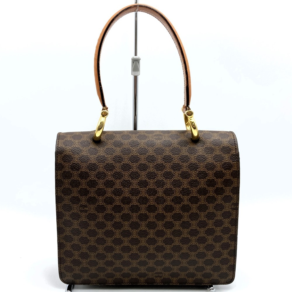 CELINE Celine Macadam двойной заслонка Mini сумка Vintage ручная сумочка PVC/ кожа Brown женский мода 
