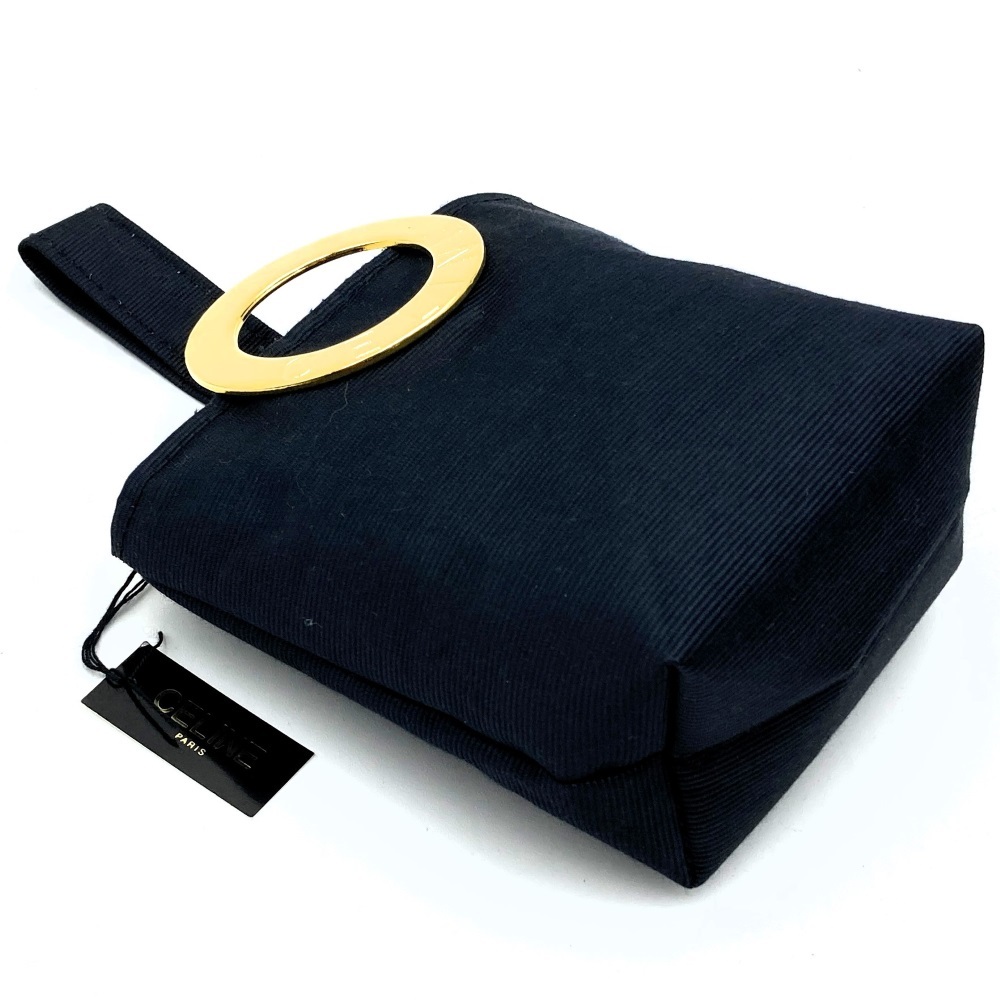 CELINE セリーヌ ミニバッグ スカーフ付き サークル金具ハンドバッグ ミニポーチ 小物入れ バニティバッグ ポリエステル ブラック ピンク黒