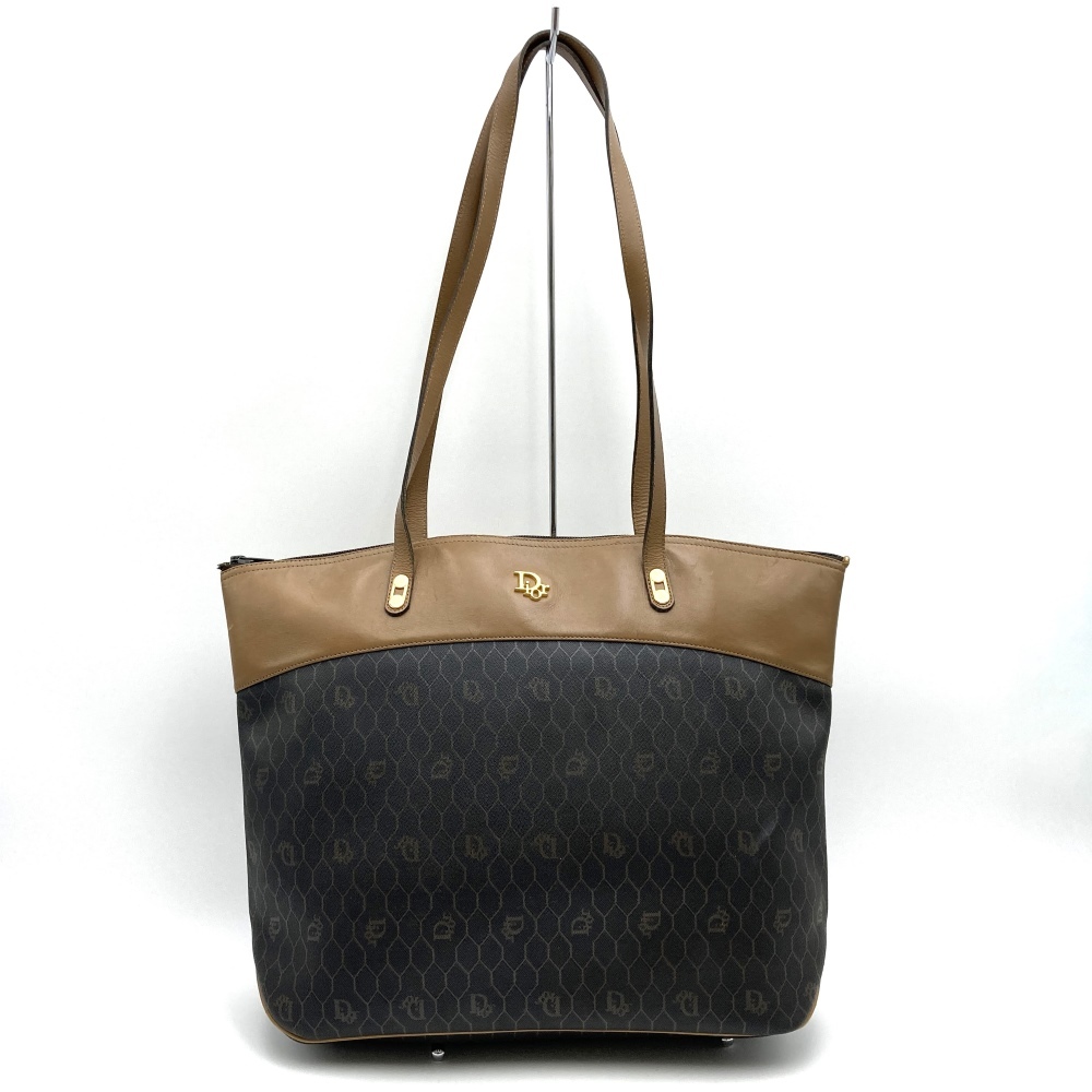Dior Dior большая сумка сумка на плечо соты Vintage Brown черный PVC кожа женский мода USED