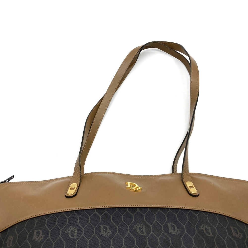 Dior Dior большая сумка сумка на плечо соты Vintage Brown черный PVC кожа женский мода USED