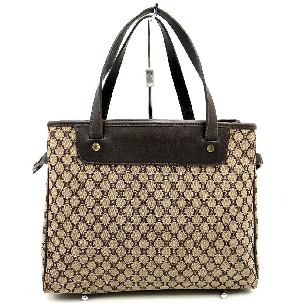 5％OFF!!!セール【6/11まで】CELINE セリーヌ マカダム キャンバス地ハンドバッグ ヴィンテージ レザー ブラウン