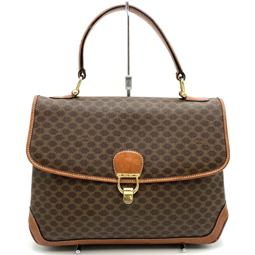 10％OFF!!!セール【6/11まで】CELINE セリーヌ マカダム ヴィンテージ ハンドバッグ PVC/レザー ブラウン ゴールド金具