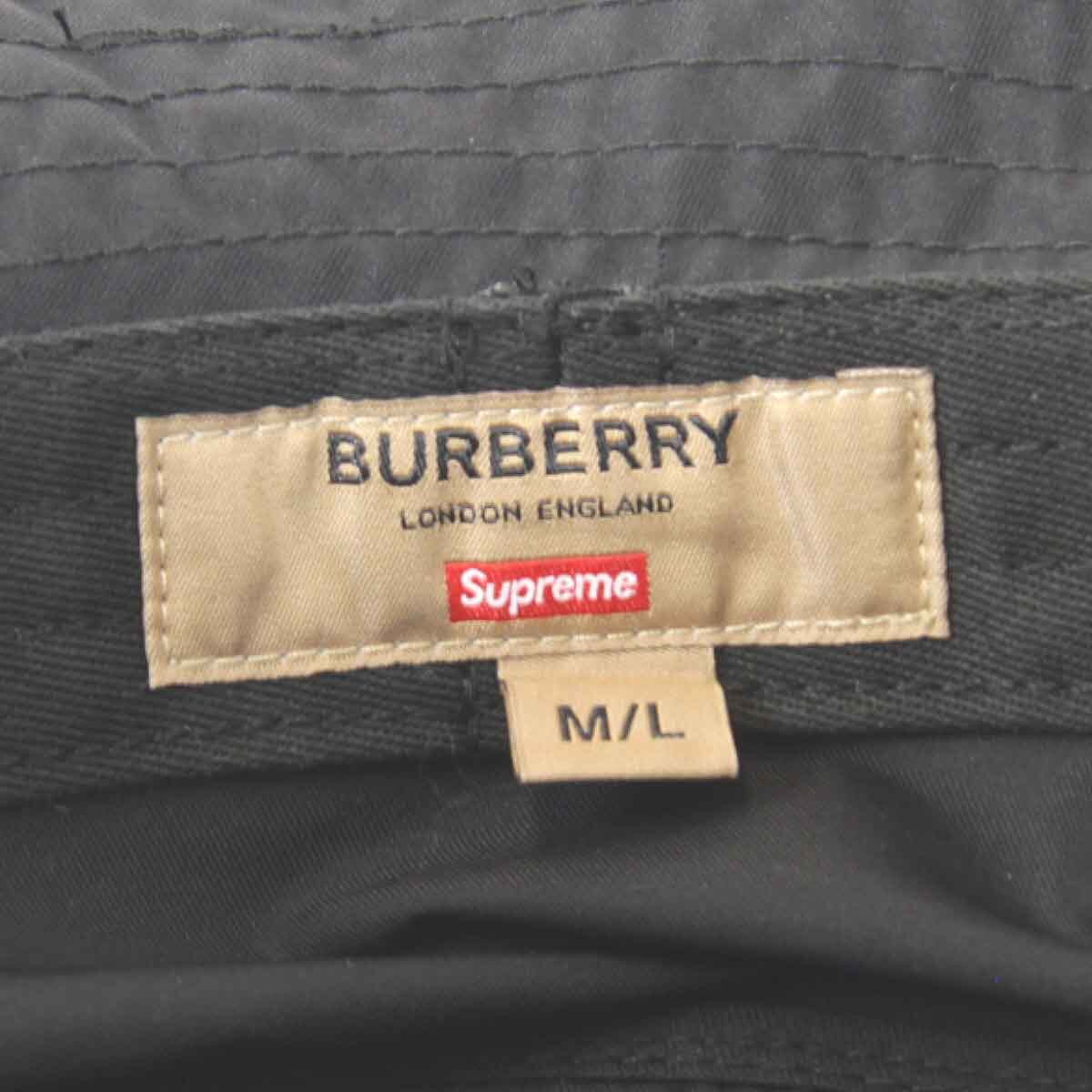 美品『USED』 BURBERRY バーバリー supreme バケットハット M/L ハット ブラック ナイロン調(diào)
