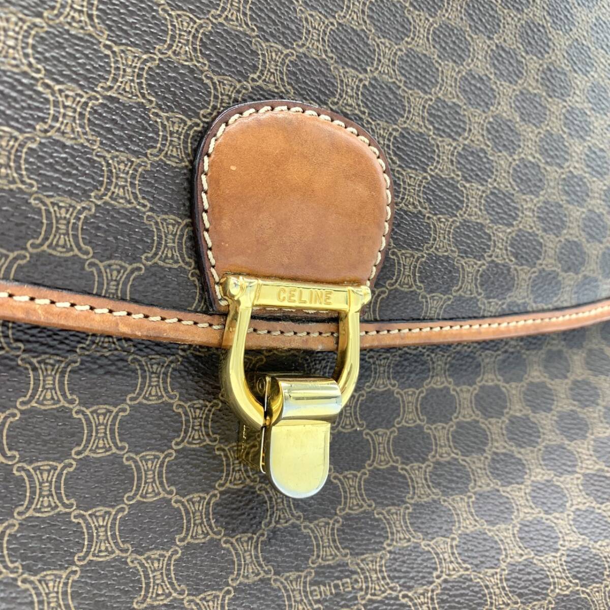 10％OFF!!!セール【6/11まで】CELINE セリーヌ マカダム ヴィンテージ ハンドバッグ PVC/レザー ブラウン ゴールド金具