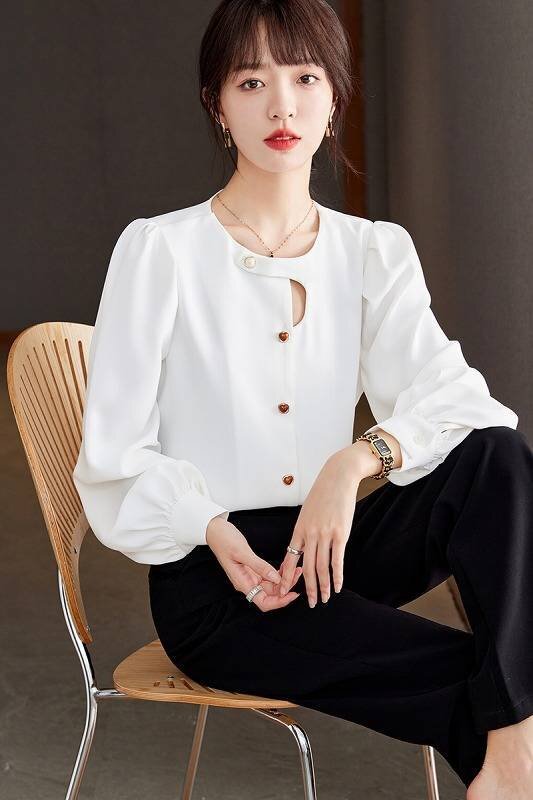  all 2 color long sleeve shirt .. braided long sleeve blouse beautiful . work OL commuting office casual [ large size equipped ] XL white 