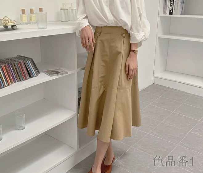  knee height skirt flair skirt simple casual plain bottoms M Camel 