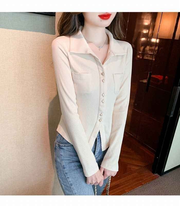  long sleeve shirt long sleeve blouse tops simple office casual lovely slim autumn winter [ large size equipped ] XL beige 