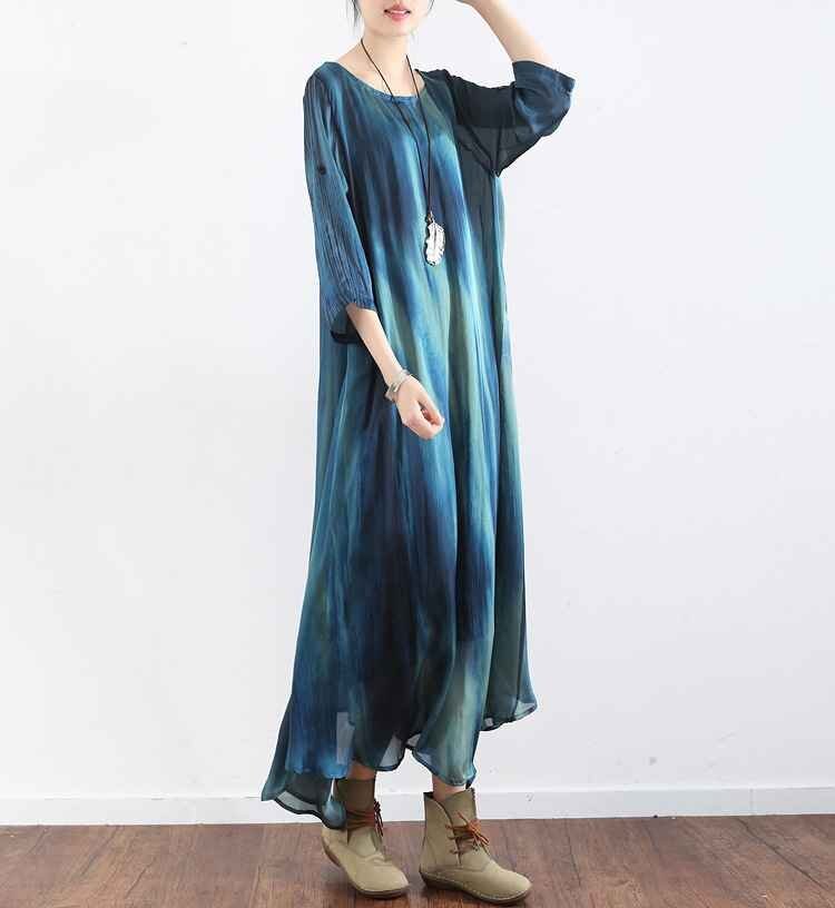  summer new work One-piece lady's Maxi-length dress beautiful . put on .. dressing up long large size equipped XL blue 