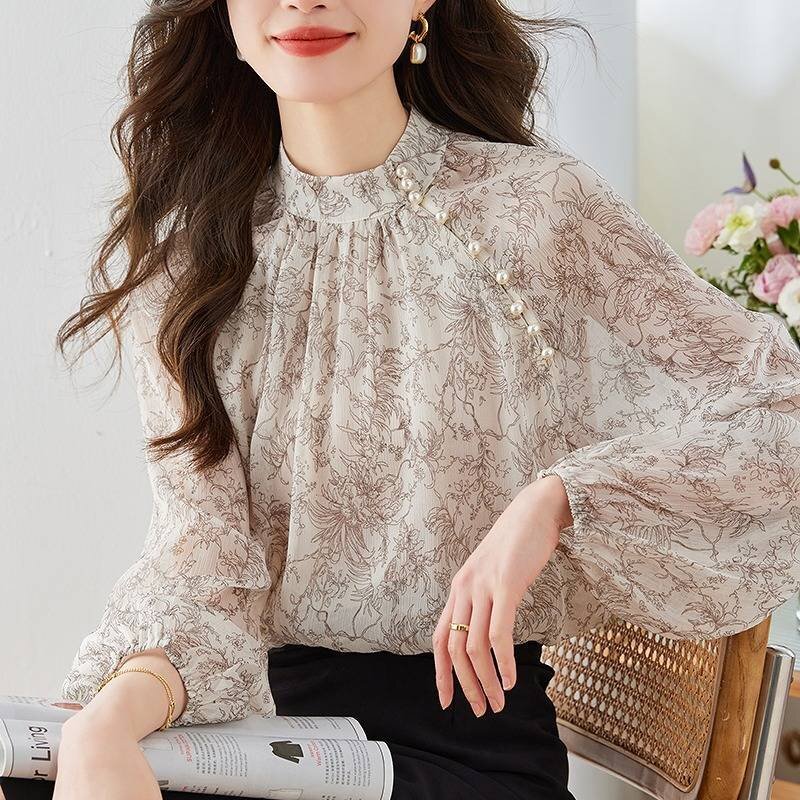  long sleeve tops volume sleeve beautiful . blouse work commuting OL office casual two next ....[ large size equipped ] 2XL one color 