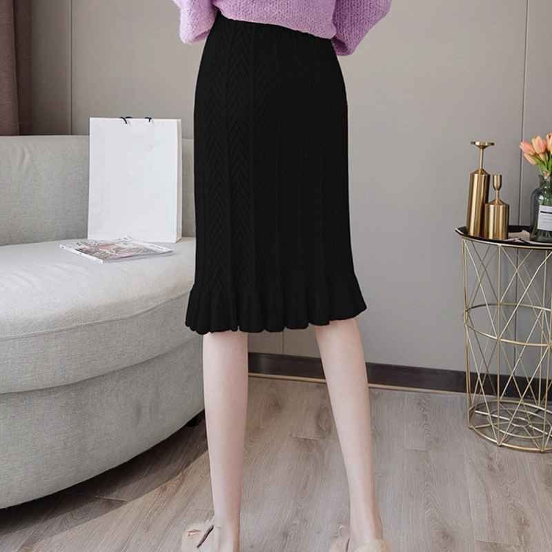  knitted skirt lady's OL bottoms hem frill knees height tight skirt free green 