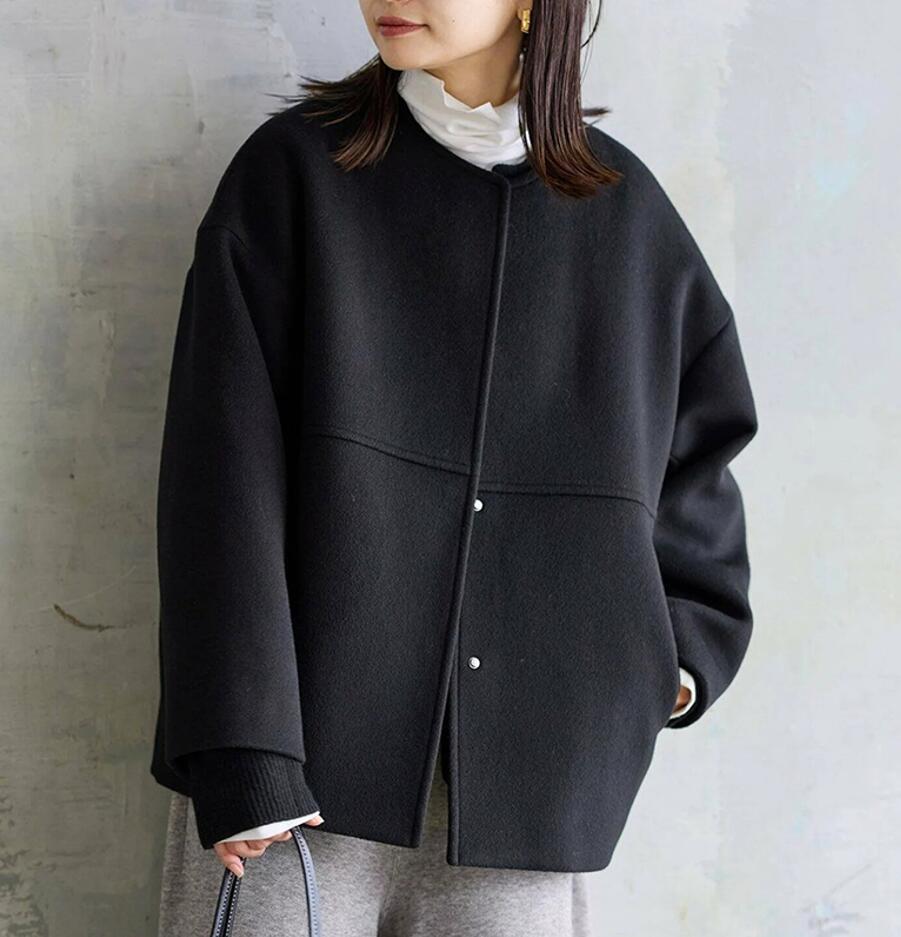 秋冬美品*上質 ラシャコート レディース 秋冬 コート 長袖 アウター カジュアル 暖かい 通勤 着回し チェスターコート ジャケット*ブラック