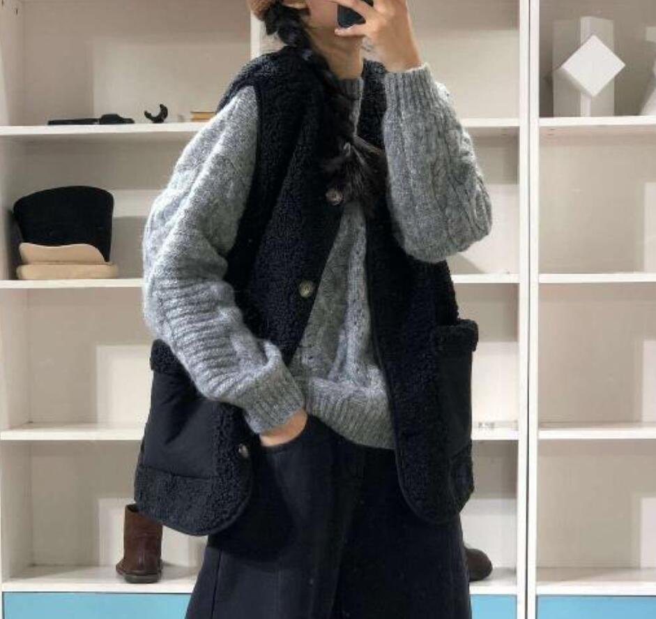 秋冬美品* レディース フェイクファーベスト 配色 暖かい ふわふわ コート ジレ ゆったり ノースリーブ 柔らかい 大きいサイズ*ブラック