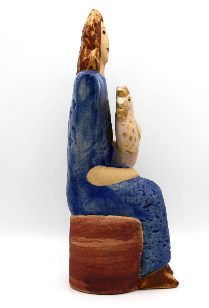 ☆未使用 Lisa Larson リサラーソン LADY WITH Golden Rooster レディ ウィズ ゴールデンルースター 陶器 置物 オブジェ グスタフスベリ_画像4