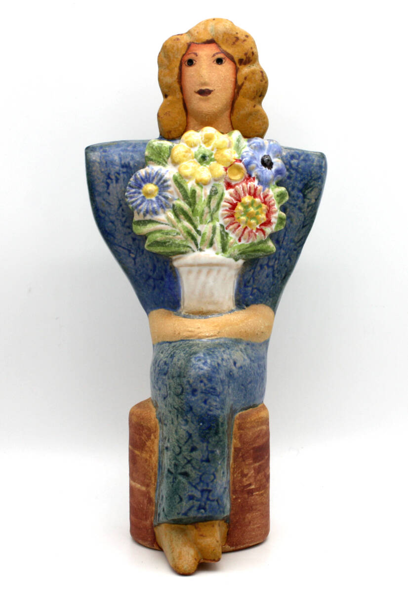 ☆未使用 Lisa Larson リサラーソン LADY WITH FLOWERS レディ ウィズ フラワーズ 陶器 置物 オブジェ Gustavsberg グスタフスベリ