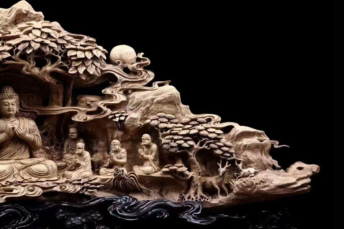 天然沈香木彫】仏像 木彫り カリマンタン産沈香木 釈迦と阿羅漢