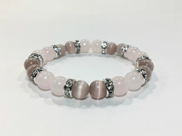  rose quartz & cat's-eye ( light purple ) Power Stone bracele ( silver ) lady's woman beads present 