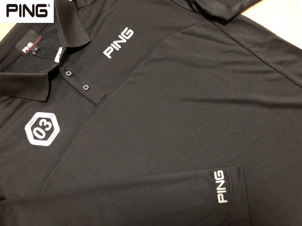 ・スピード発送 PING GOLF(ピン ゴルフ) 秋冬 ロゴプリント 生地切替 ストレッチ 長袖ポロシャツ 621-2261803(ブラック)Ｌ