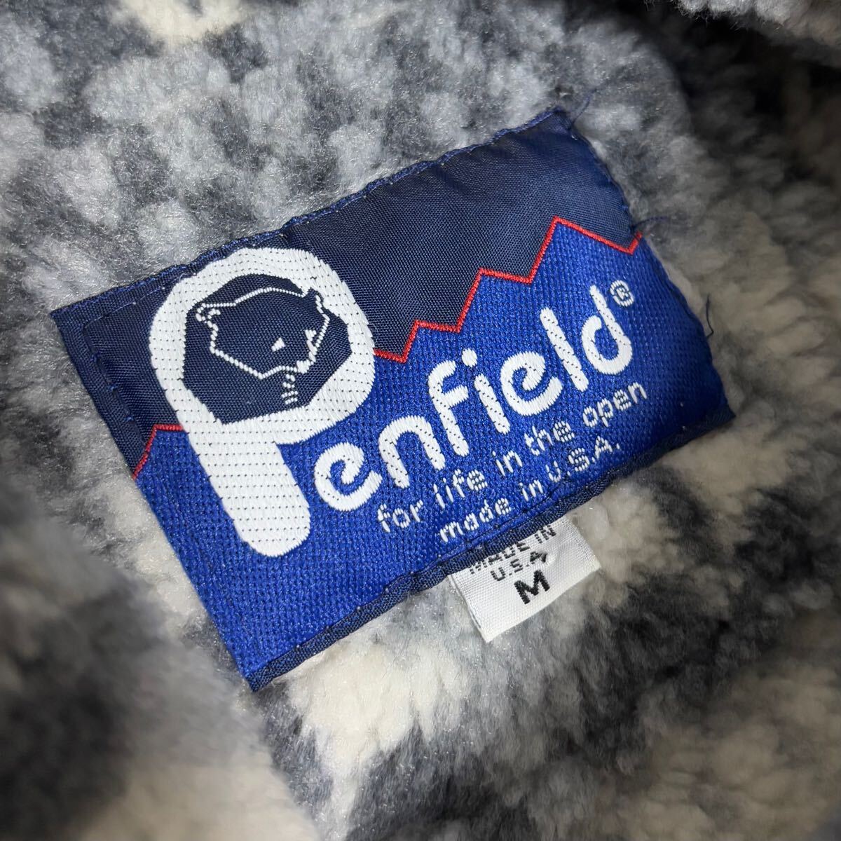 90s USA製 Penfield ショールカラー プルオーバー パイル フリース ジャケット M 総柄 ペンフィールド アメリカ製 アウトドア ボア_画像7