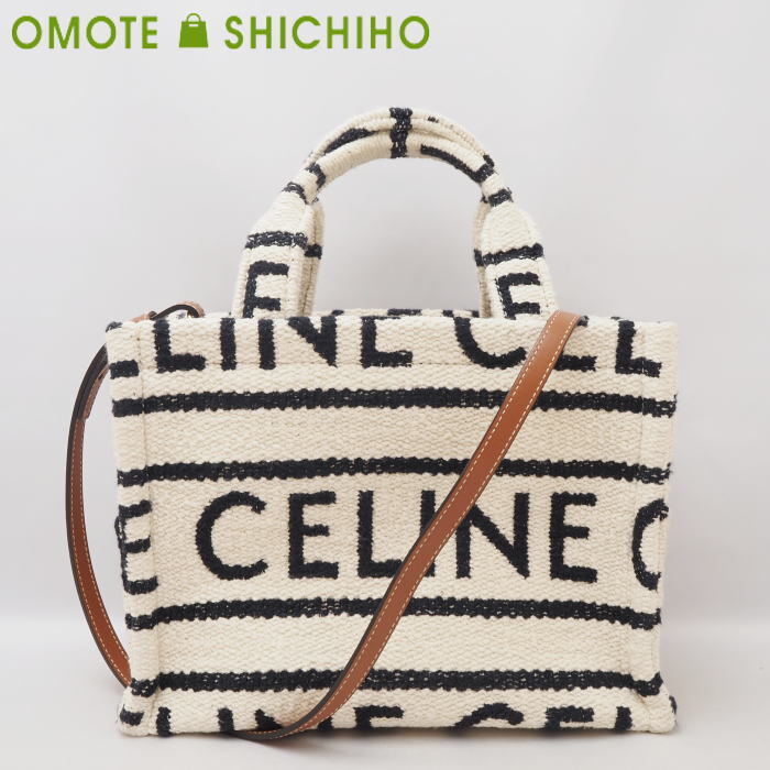 CELINE Celine маленький бегемот ta стул 2way сумка хлопок слоновая кость 199162 прекрасный товар * б/у A+ разряд 