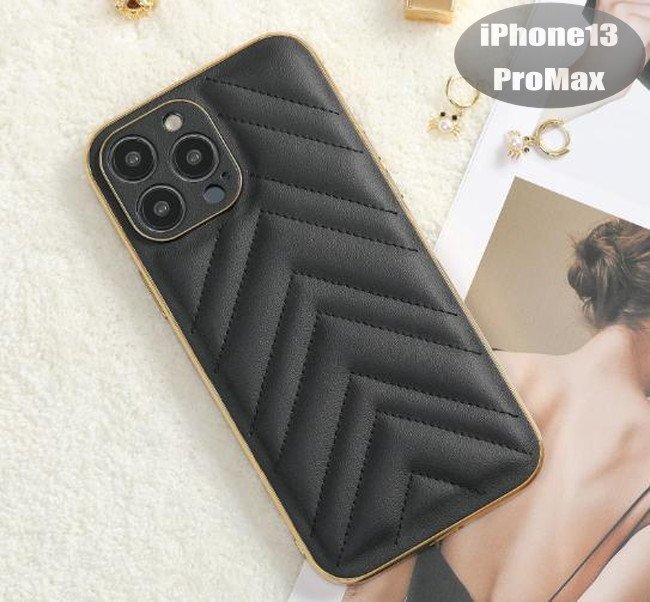 iPhone13PROMax case black quilting stylish smartphone case smartphone cover Impact-proof impact absorption [n319]