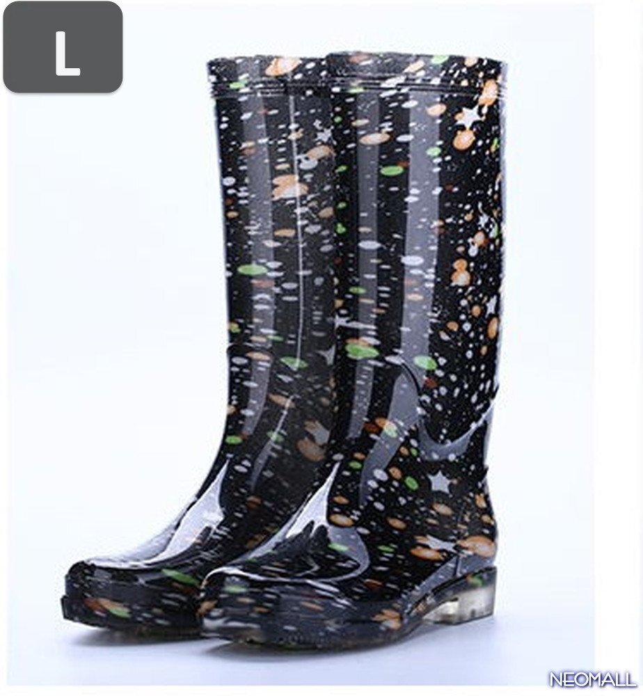  rain measures .* rain boots [504] L size 7 black waterproof rain shoes lady's rain shoes boots rainy season measures . slide waterproof rain snow clear weather combined use 