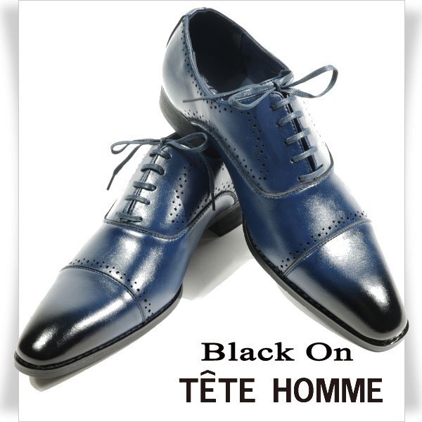 新品1円～★定価1.4万 Black On TETE HOMME テットオム アクションレザー ビジネスシューズ 26.5cm 本革 レースアップ ストレート◆8580◆