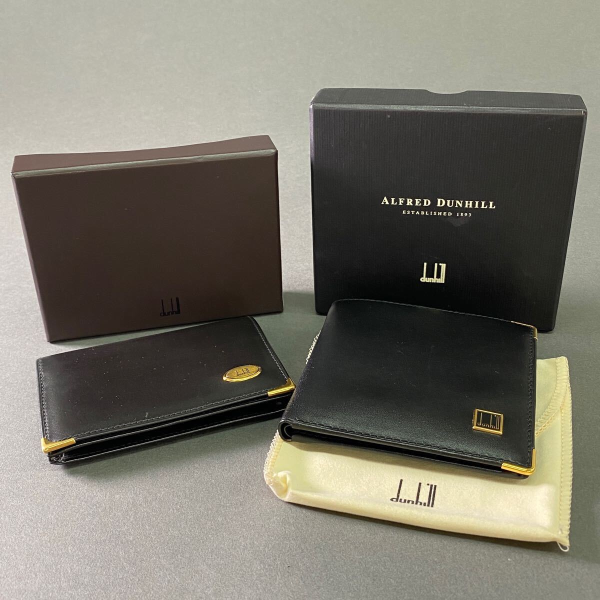 Ak18 dunhill ダンヒル 2点セット セット販売 まとめ売り 二つ折り財布 ミニウォレット カードケース 名刺入れ 箱付き メンズ 紳士用 
