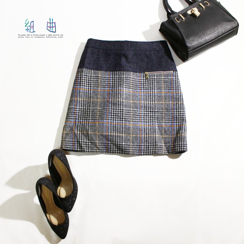 美品 イギリス素材 組曲 クミキョク 株) オンワード樫山 秋 冬 上品 MOON ムーン ヘンリボーン × ツイードスカート 3 ネイビー 紺 グレー_画像1