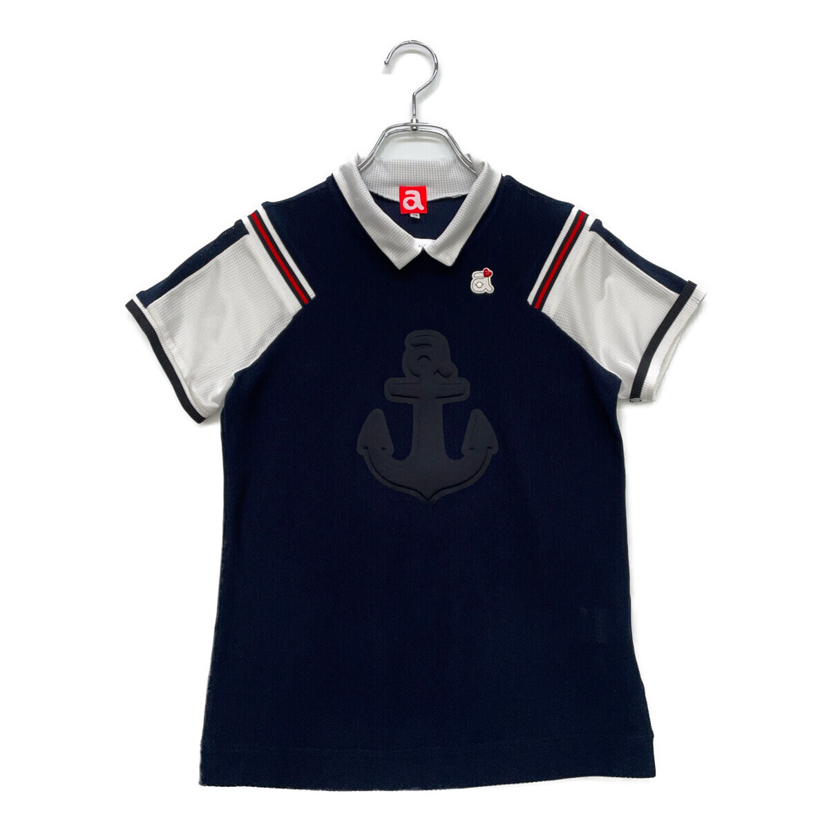 coco 中古 アルチビオ archivio レディース 半袖シャツ 38(M) 紺×白 ネイビー メッシュ調素材 レターパックプラス発送可 91904