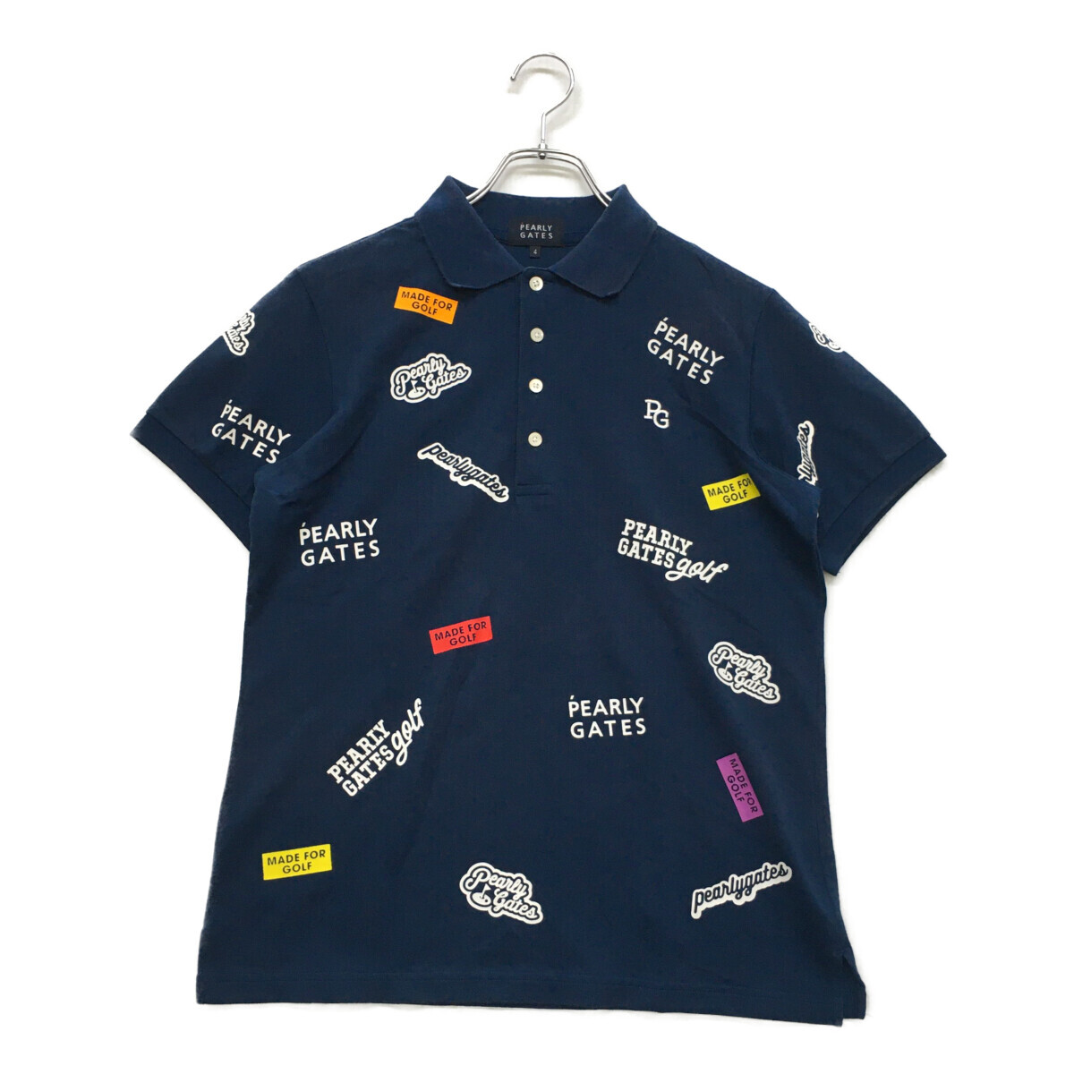 coco 中古 パーリーゲイツ PEARLY GATES メンズ 半袖ポロシャツ 4(M) 紺 ネイビー ロゴ入り レターパックプラス発送可 89912