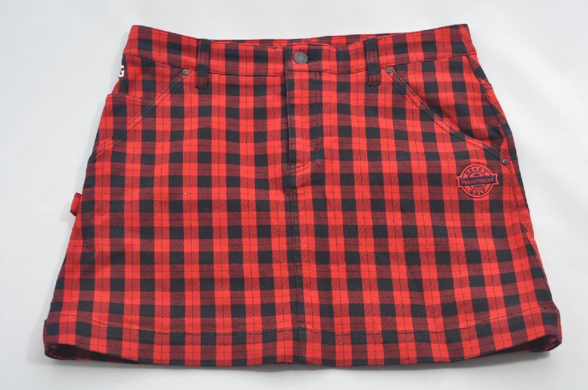 coco 中古 パーリーゲイツ PEARLY GATES レディース スカート 2(L) 赤×黒 チェック レターパックプラス発送可 77029