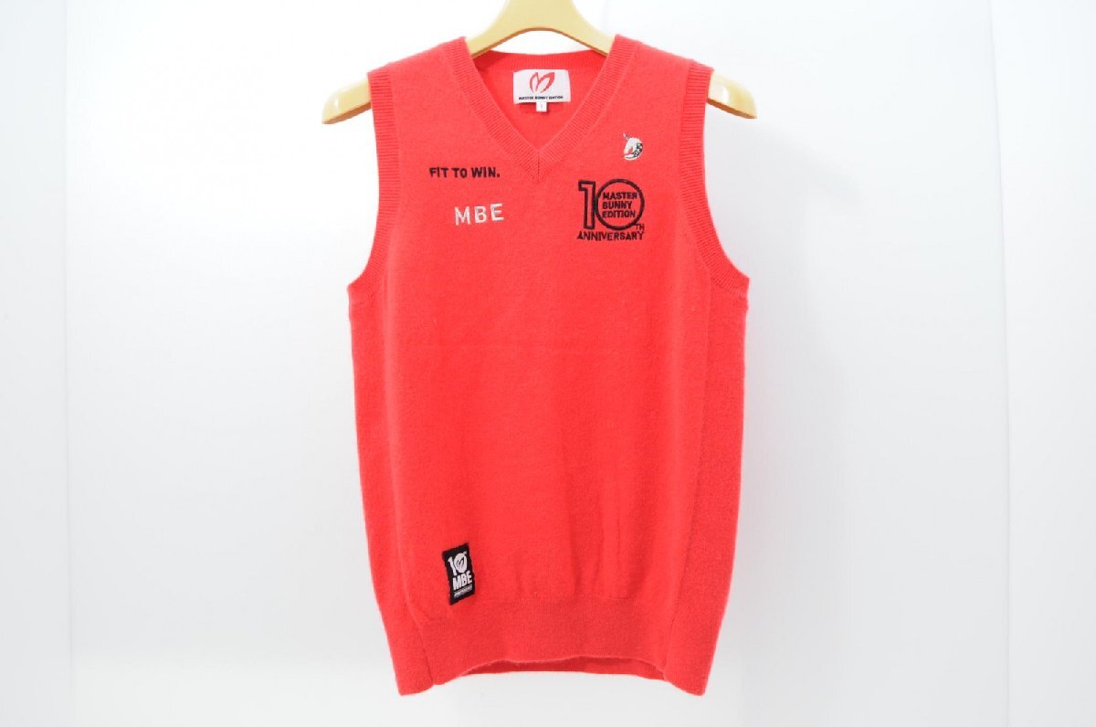 coco 中古 マスターバニーエディション レディース ベスト 1(M) 赤 レッド Vネック カシミヤ100％ レターパックプラス発送可 70968_画像1