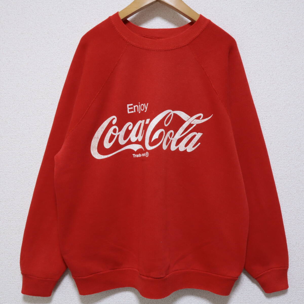 ビンテージ 70s~80s■Coca Cola コカ・コーラ■四本針 ラグランスリーブ スウェット トレーナー■メンズ レッド 赤 ロゴ プリント■90s usa