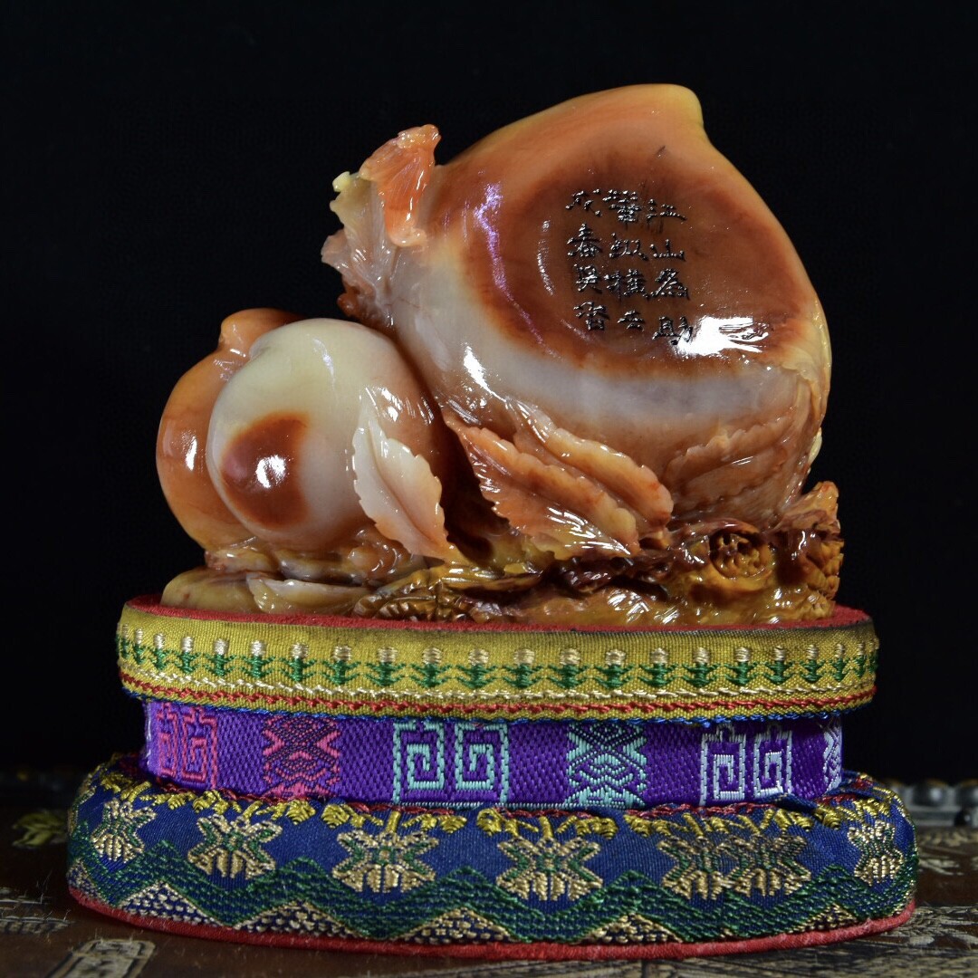 蔵友旧蔵出 寿山石 芙蓉石 細密彫 福壽雙全紋 印章 箱付 蔵友旧蔵出 寿山石 芙蓉石 細密彫 福壽雙全紋 印章 箱付