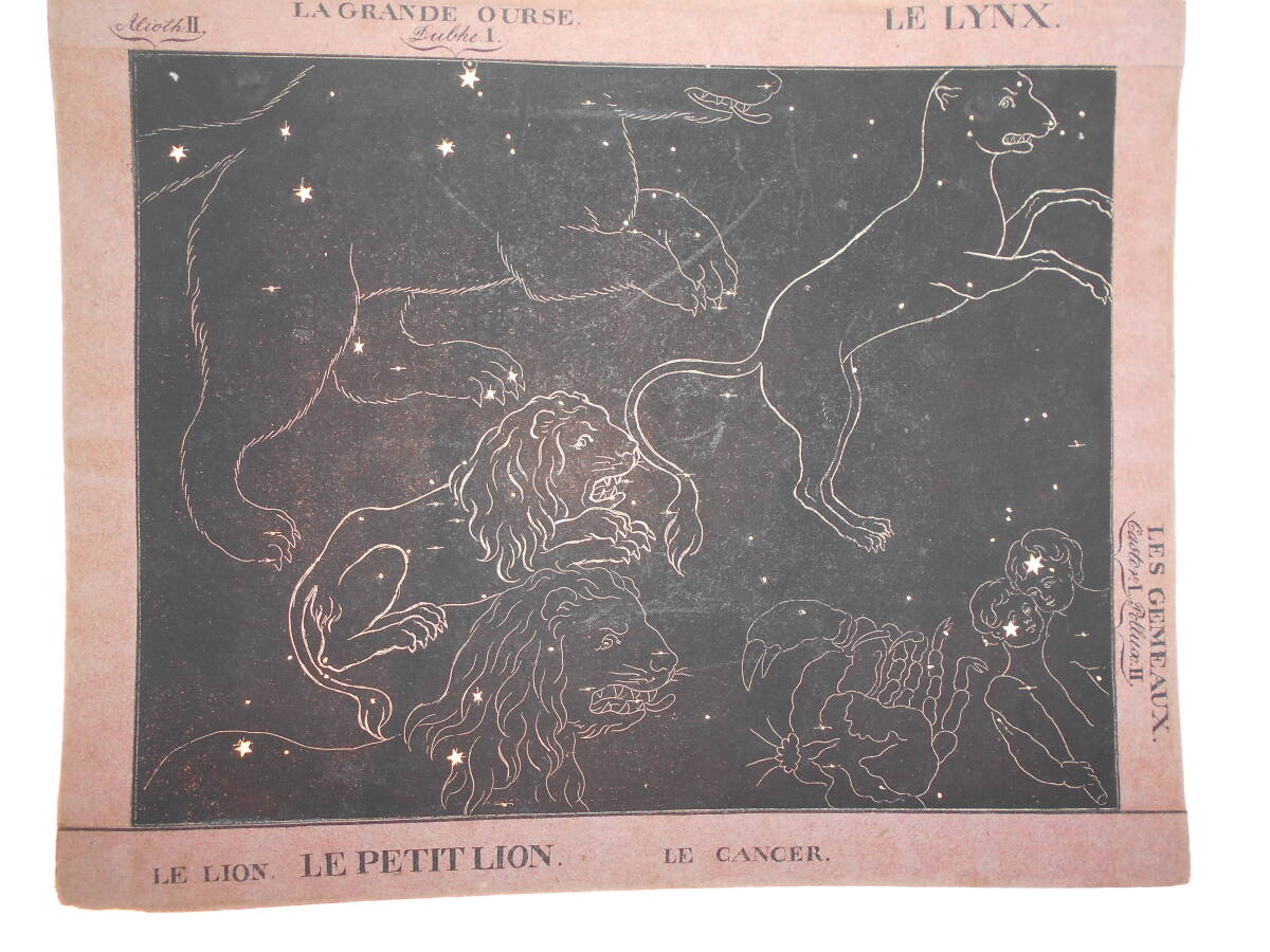超稀少即決1826年『スイス製星座カード第5図こじし座他』天球図 超稀少即決1826年『スイス製星座カード第5図こじし座他』天球図